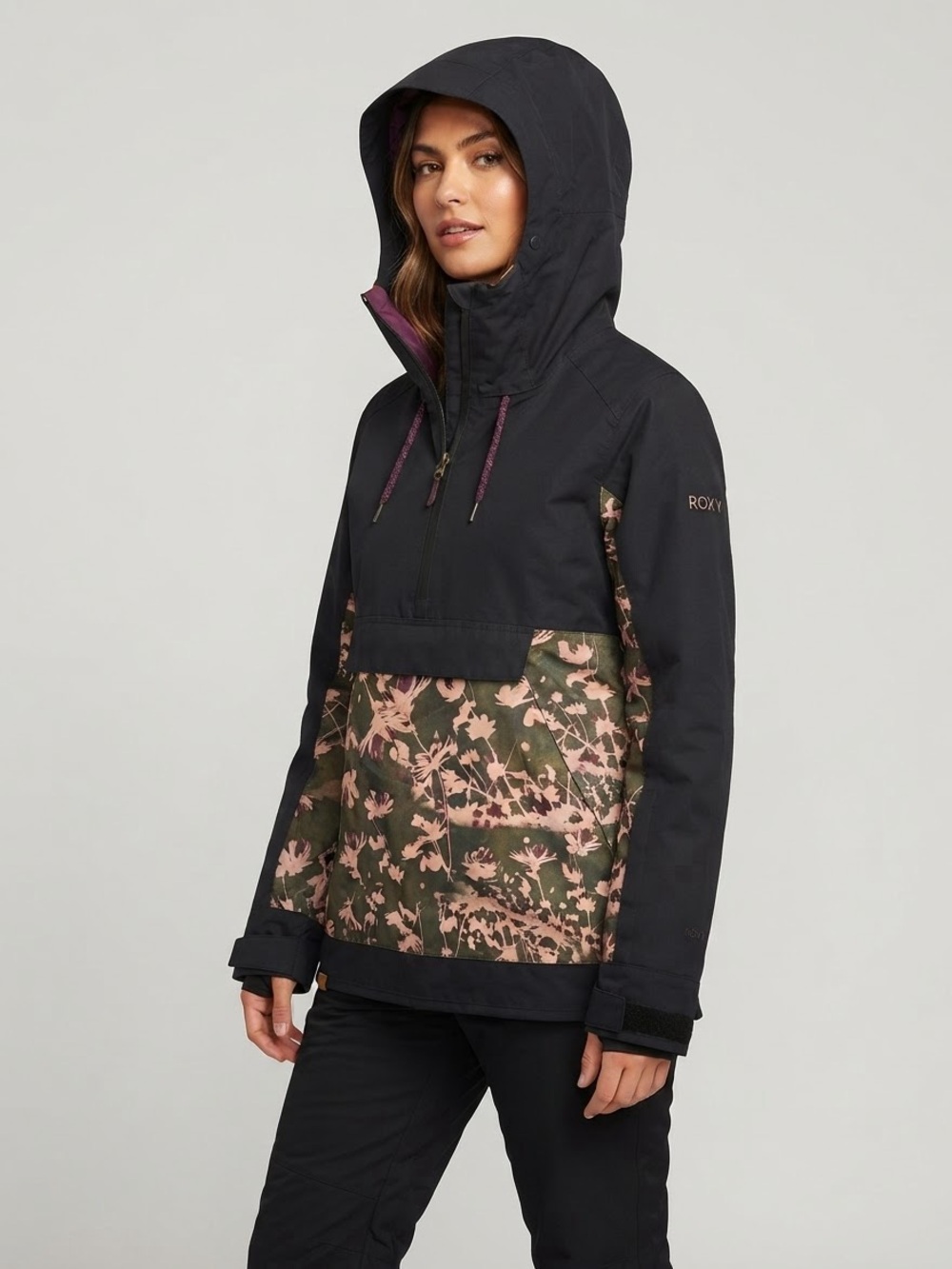 Roxy DryFlight 10K Snowboard / Ski Anorak Jacket Black Floral Size Large